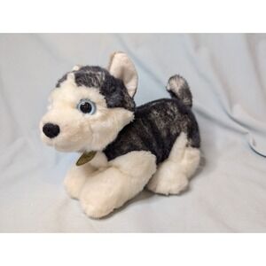 Miyoni By Aurora 8" Stuffed Plush Dark Gray White Tots‎ Siberian Husky Wolf Toy